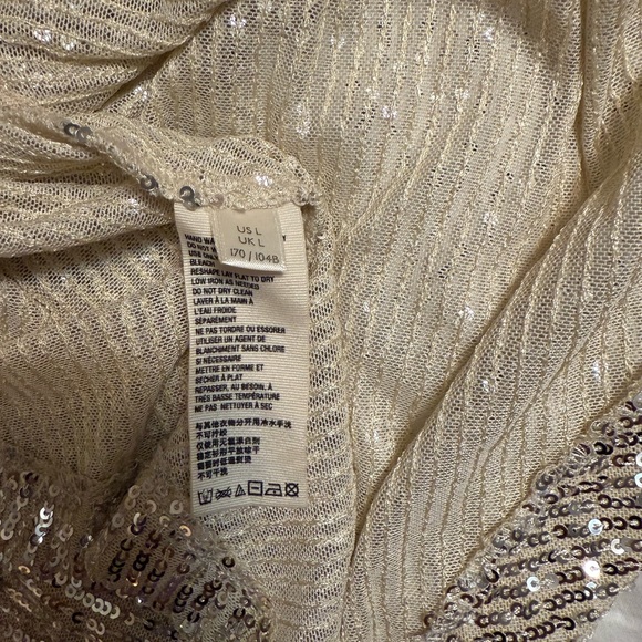 Free People Dance Floor Sequin Ruffle Top Champagne Metallic Size Large - Picture 9 of 14